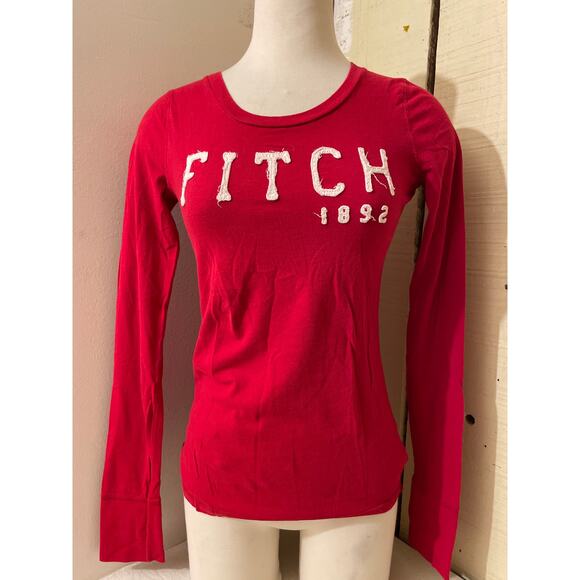 Abercrombie and Fitch Women's Medium Long Sleeve Logo Shirt‎ Red - Picture 1 of 8